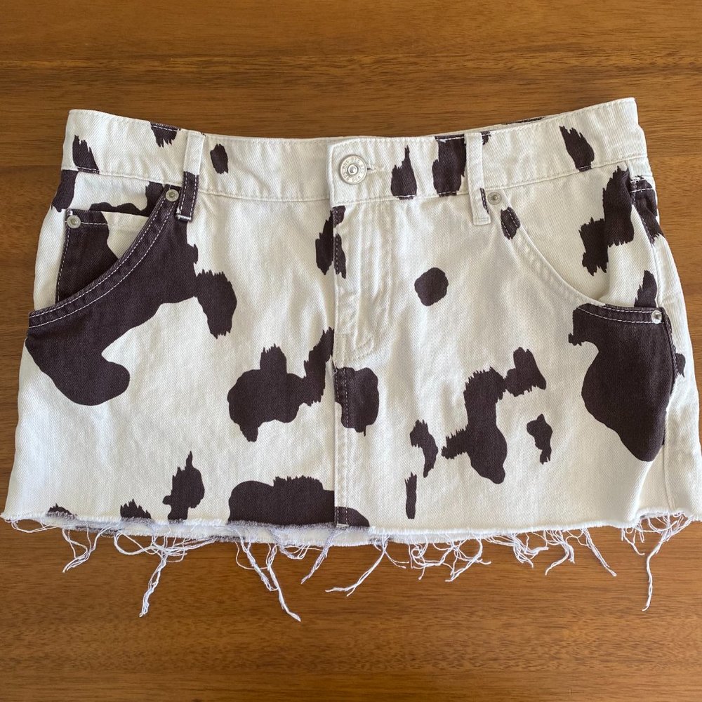 UO Urban Outfitters Cow Print Denim Mini Skirt